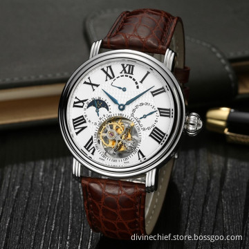 Custom High End Genuine Crocodile Leather Strap Real Tourbillon Watch For Men
